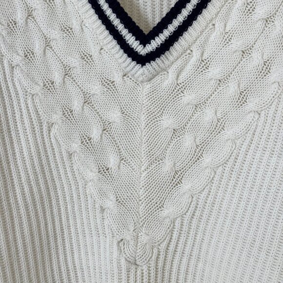 Vtg Venezia Cable Knit V-Neck Oversized Sweater Nautical Sailor Preppy Coastal - Picture 4 of 11